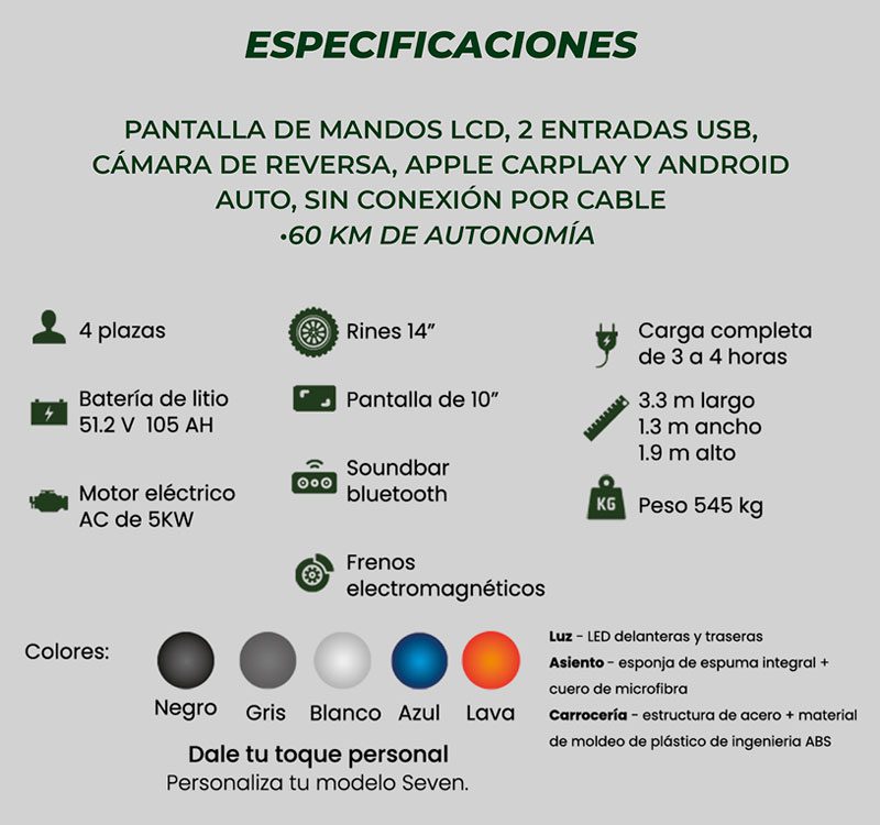 Características de Carrito de Golf Modelo SD-4
